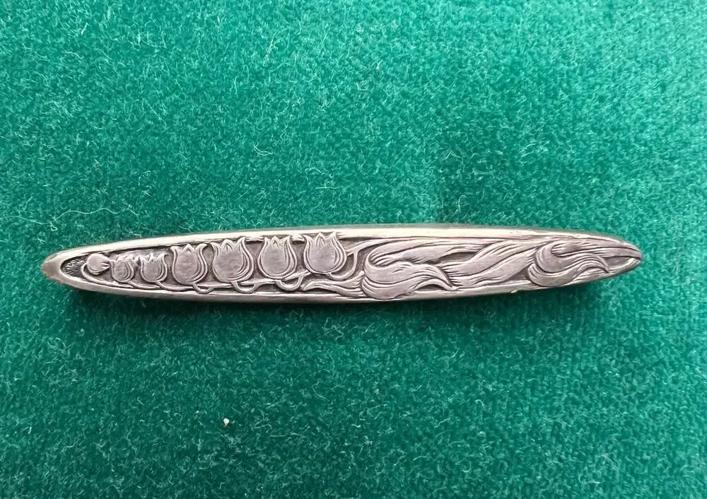Antique sterling silver art Nouveau bar pin w/ lily of valley flowers  victorian